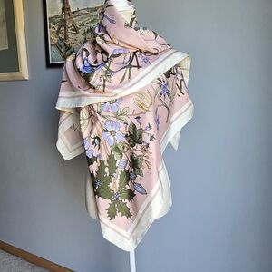 Floral Pink and Cream Silk Scarf